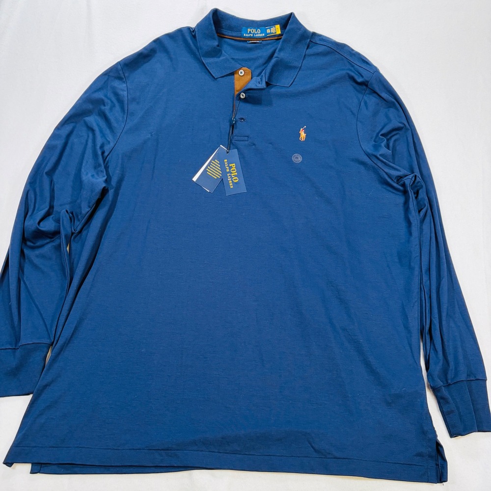 NEW Polo Ralph Lauren Mens XXL French Navy Long Sleeve Classic Pony LS Stretch - Picture 2 of 6